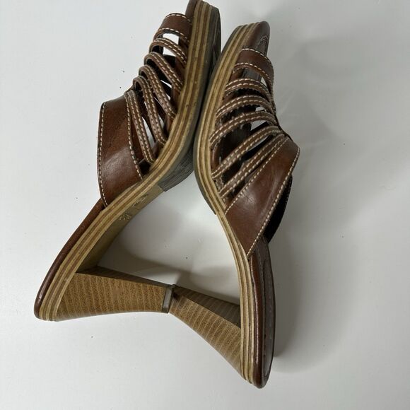 Y2K Self Esteem Nina Heeled Sandals Womens Sz 6 Brown Strappy Faux Leather 2.5" - Picture 8 of 11